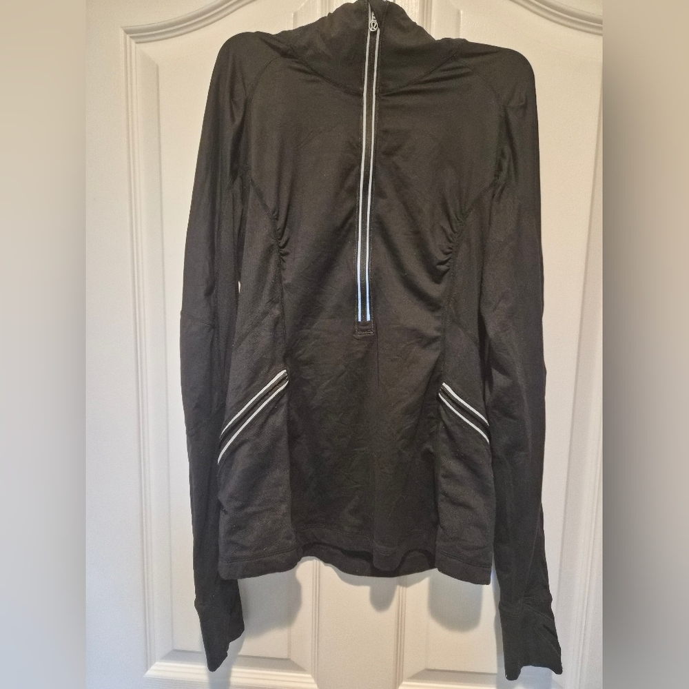 Lululemon Reflective Black Half-Zip Jacket, Zipper, Mesh/Lace On The Back